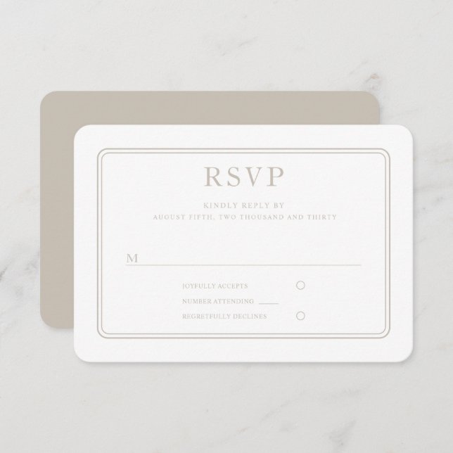 Cartão RSVP Casamento Formal de Taupe Moderno Elegante (Frente/Verso)