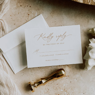 Cartão RSVP Casamento Formal Dourado da Caligrafia
