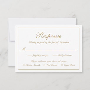 Cartão RSVP Casamento Formal Dourado De Refeições Simples El