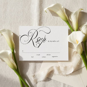 Cartão RSVP Casamento Formal Elegante Caligrafia Gravata Borbo