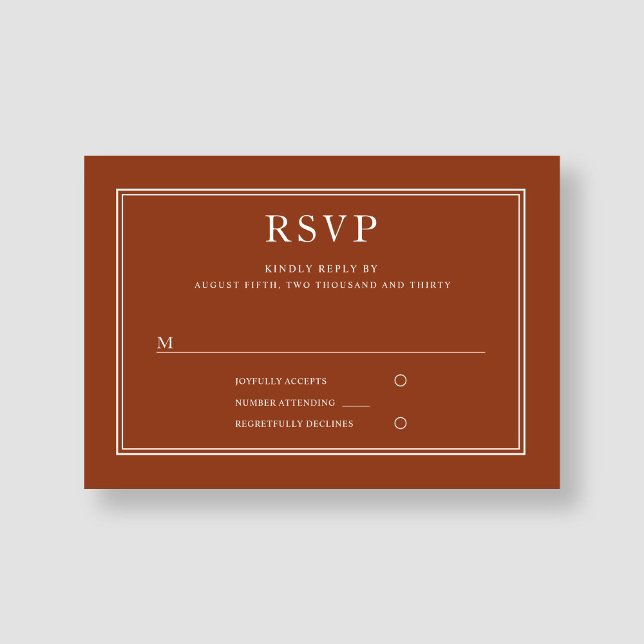 Cartão RSVP Casamento Formal Elegante Terracotta (Elegant Formal Terracotta Wedding RSVP Card)