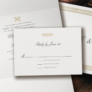 Cartão RSVP Casamento Formal Moderno Clássico Dourado Lys Marf