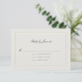 Cartão RSVP Casamento Formal Moderno Clássico Elegante Ecru