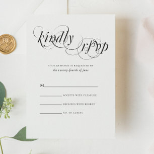 Cartão RSVP Casamento Formal Negro Elegante