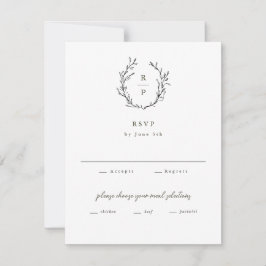Cartão RSVP Casamento Formal Preto e Branco com Monograma Eleg