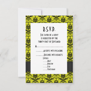 Cartão RSVP Casamento formal R.S.V.P., negro e amarelo
