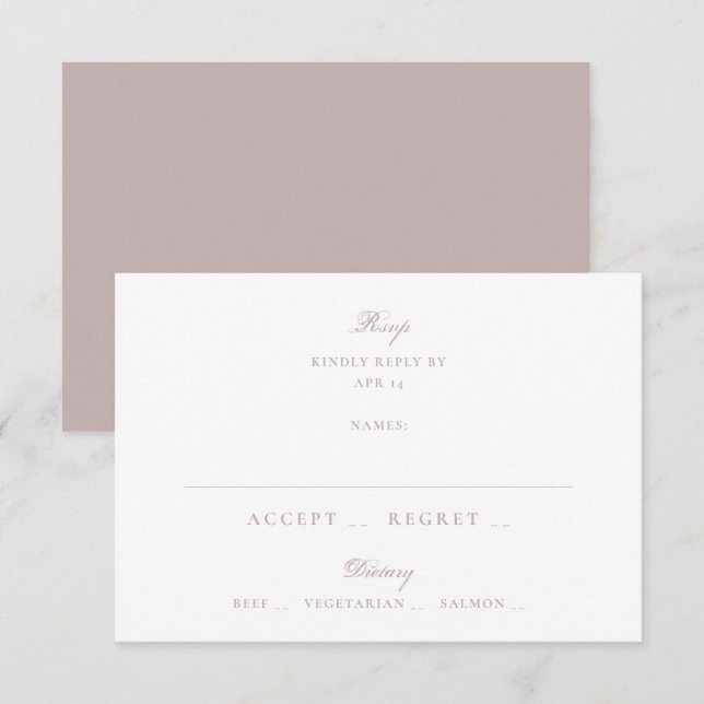 Cartão RSVP Casamento Formal Rosa Bege (Frente/Verso)