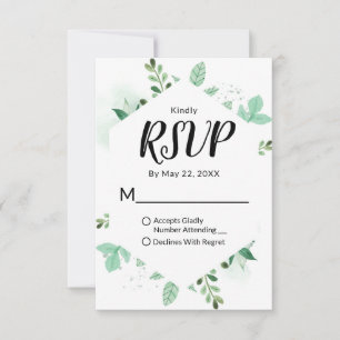 Cartão RSVP Casamento Fracionado Com Hexágono Botânico Fresco