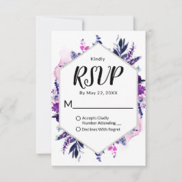 Cartão RSVP Casamento Fracionado Com Violeta Floral Hexágono E
