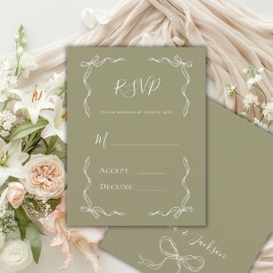 Cartão RSVP Casamento Francês Antigo Desenhado à Mão em Verde