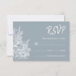 Cartão RSVP Casamento Francês Country Azul Pizarra