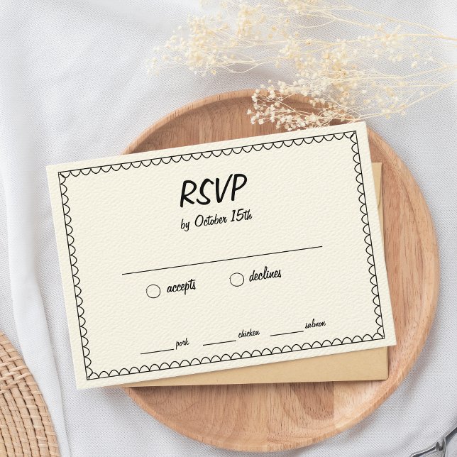 Cartão RSVP Casamento Francês De Desenho De Mão Desenho De Esc (RSVP hand illustrated card)