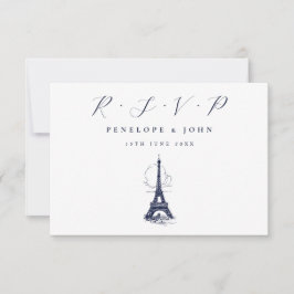 Cartão RSVP Casamento Francês Ilustração Torre Eiffel