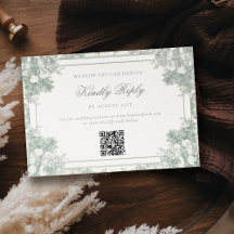 Casamento Francês QR Jardim Vintage Verde Salvia