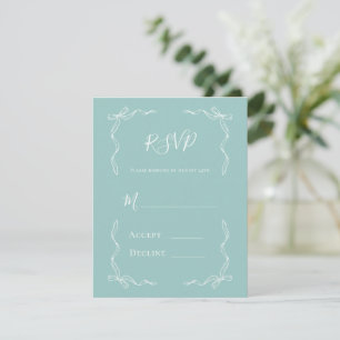 Cartão RSVP Casamento Francês Vintage Desenhado à Mão em Verde