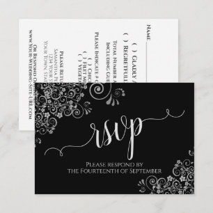 Cartão RSVP Casamento Frily de Caligrafia Elegante Negra e Bra