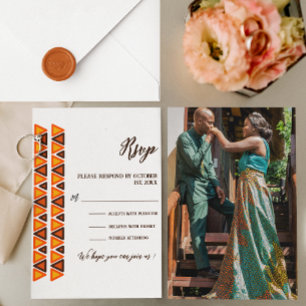 Cartão RSVP Casamento Fronteira Textura Africana Étnica Sem Co