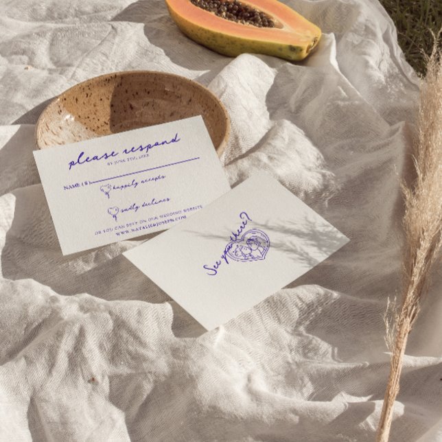 Cartão RSVP Casamento Funcional De Desenho De Mão Azul Moderno (Criador carregado)