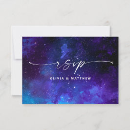Cartão RSVP Casamento Galáxia Roxa | Noite Estrelada Celestial
