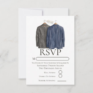 Cartão RSVP Casamento Gay Elegante Dois Noivos de Terno
