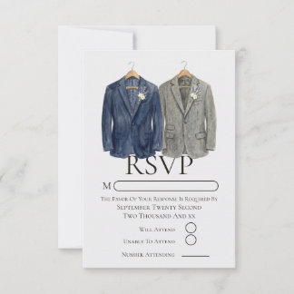 Cartão RSVP Casamento Gay Elegante Dois Noivos de Terno