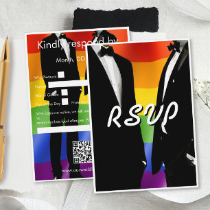 Cartão RSVP Casamento Gay Moderno Elegante Arco-íris de Homens