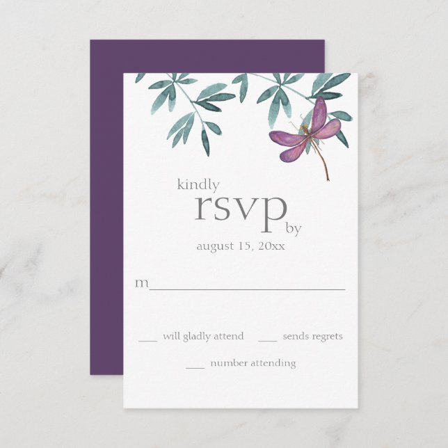 Cartão RSVP Casamento Genérico do Jardim de Dragonfly Moderna  (Frente/Verso)