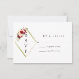 Cartão RSVP Casamento Geométrico Burgundy-Marsala e Blush Boho