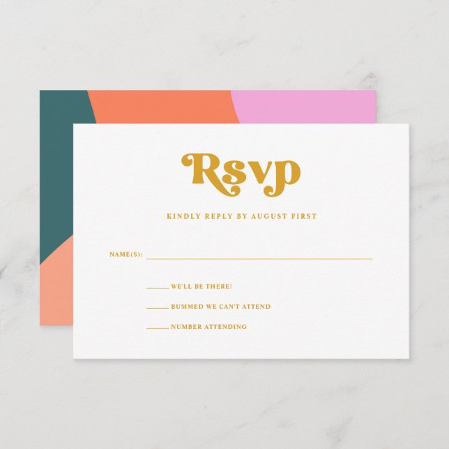 Cartão RSVP Casamento Geométrico Colorido | Amarelo (Frente/Verso)