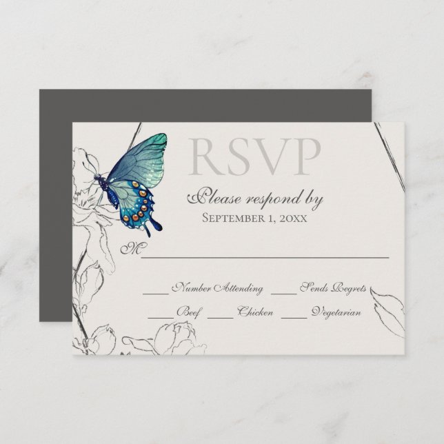 Cartão RSVP Casamento Geométrico da Borboleta das Aquarelas e  (Frente/Verso)