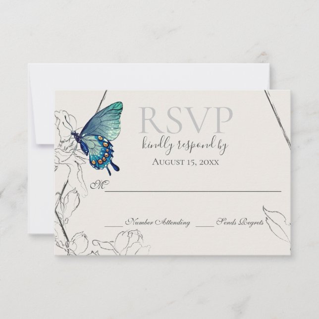 Cartão RSVP Casamento Geométrico da Borboleta das Aquarelas e  (Frente)
