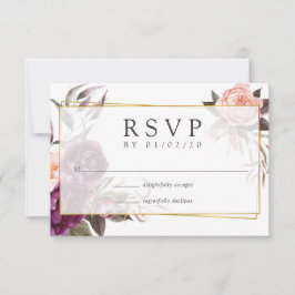 Cartão RSVP Casamento Geométrico de Burgundy Plum e Blush