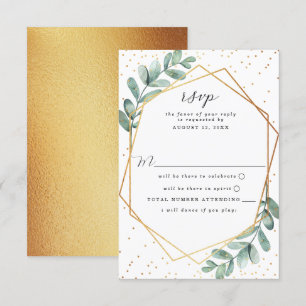 Cartão RSVP Casamento Geométrico de Folha de Ouro Eucalyptus