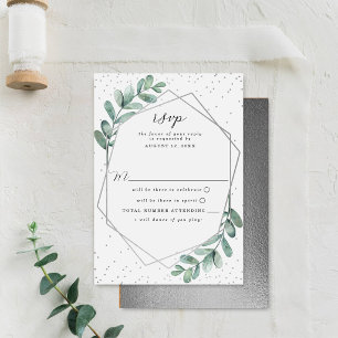 Cartão RSVP Casamento Geométrico de Folha de Prata Eucalyptus