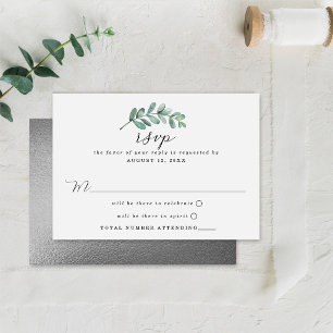 Cartão RSVP Casamento Geométrico de Folha de Prata Eucalyptus
