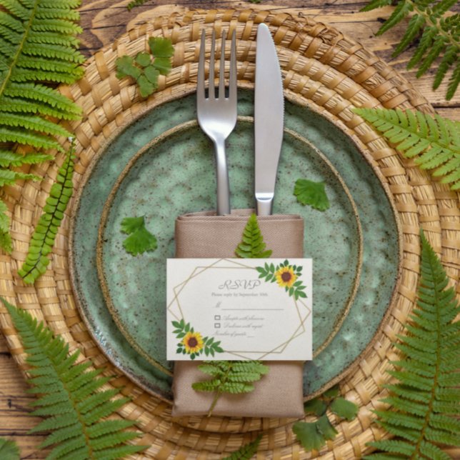Cartão RSVP Casamento Geométrico de Girassol (Criador carregado)