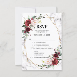 Cartão RSVP Casamento Geométrico de Mármore Floral