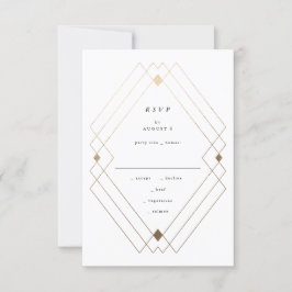 Cartão RSVP Casamento Geométrico Deco Gatsby Dourado Negro Dia