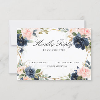 Cartão RSVP Casamento Geométrico do Marinho Rústico de Madeira