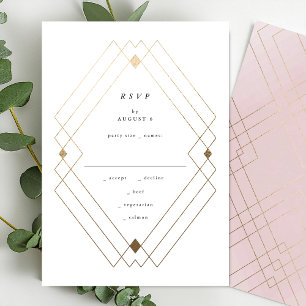Cartão RSVP Casamento Geométrico Dourado de Deco Gatsby, Rosa