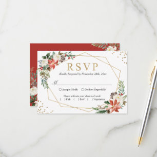 Cartão RSVP Casamento Geométrico Dourado de Red Poinsettia Ivo