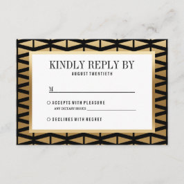 Cartão RSVP Casamento | Geométrico Dourado e Preto Moderno