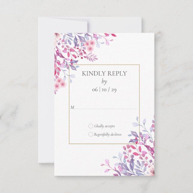 Cartão RSVP Casamento Geométrico Dourado Floral (Frente)