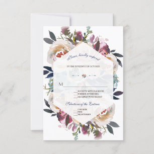 Cartão RSVP Casamento Geométrico Elegante Azul Cor-de-Rosa