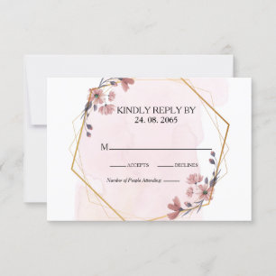 Cartão RSVP Casamento Geométrico Elegante Greenery Pink Waterc