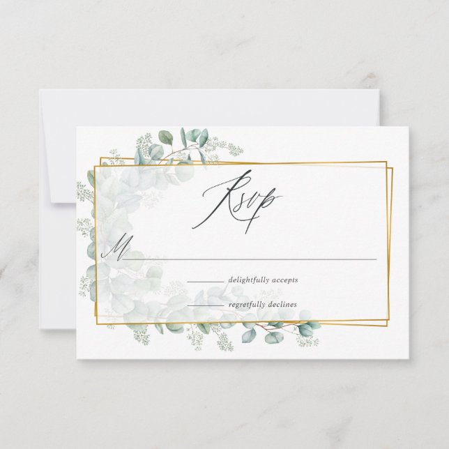 Cartão RSVP Casamento Geométrico Eucalyptus (Frente)