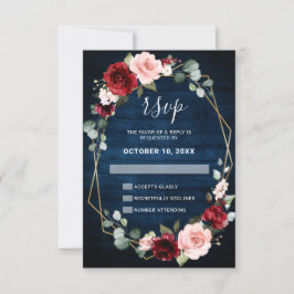 Cartão RSVP Casamento Geométrico Floral Bege Azul Marinho Borg