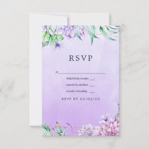 Cartão RSVP Casamento Geométrico Floral Lavanda e Dourado