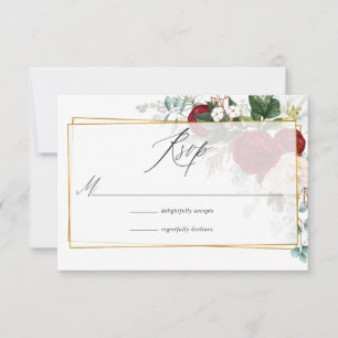 Cartão RSVP Casamento Geométrico Floral Vermelho e Branco da B