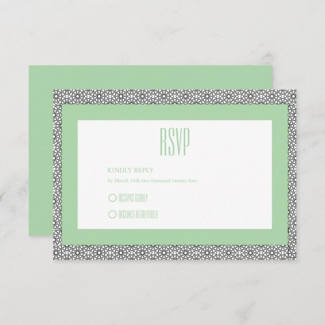 Cartão RSVP Casamento Geométrico Islâmico de Turquesa (Frente/Verso)